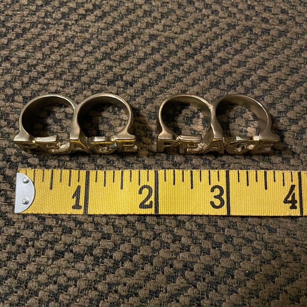 Two PEACE Double Rings, H&M, Goldtone Metal, Small - Picture 5 of 6